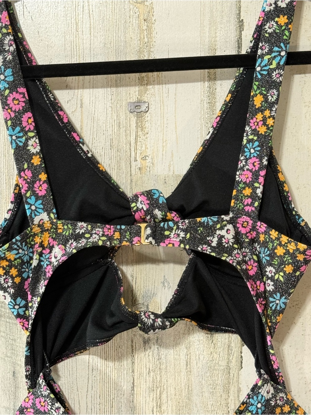 Celebrity Pink Glittering Floral Cutout One-Piece Swimsuit Bows - Picture 6 of 16
